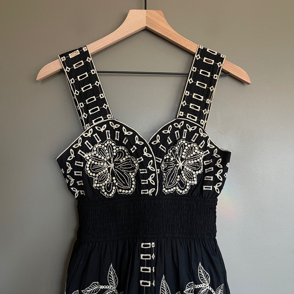 NWT Rails Fawn Dress XXS Black Ivory Embroidered Floral Cotton Tiered Maxi Chic - Picture 5 of 16